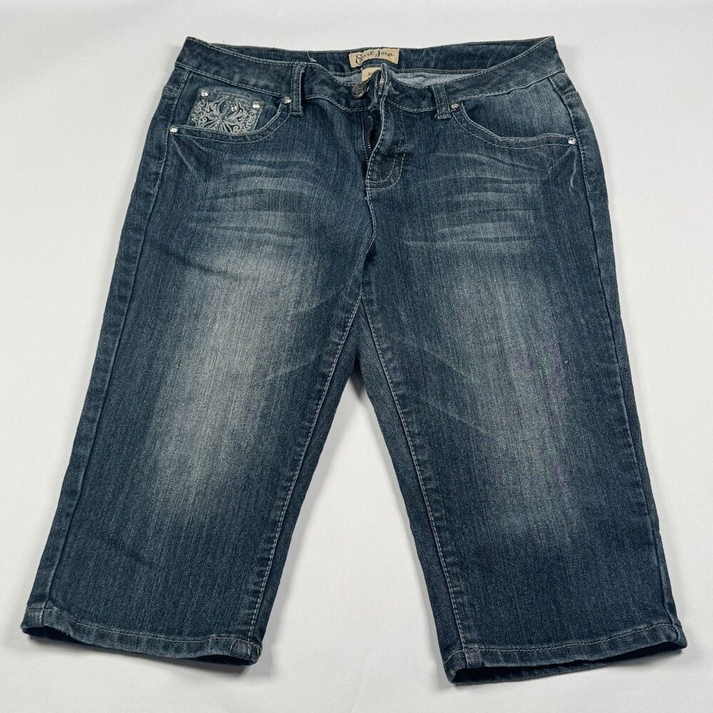 Earl Jeans Embellished Cross Capri 10P Dark Indigo Denim Y2K Low Rise Country